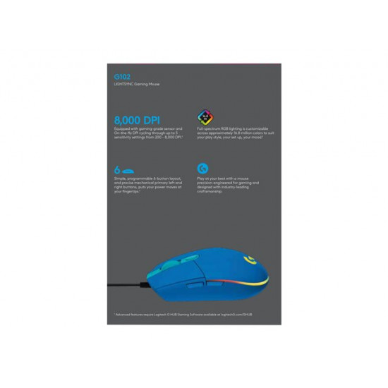 Logitech G102 LIGHTSYNC gaming egér kék (910-005801)