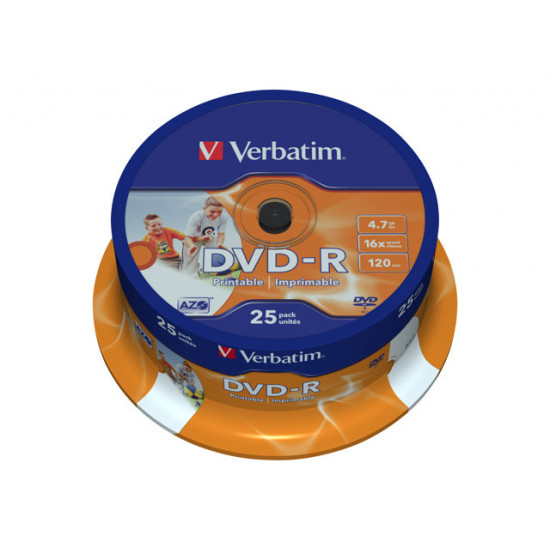 VERBATIM 43538 Verbatim DVD-R cake box 25 4.7GB 16x Wide nyomtatható VERBATIM 43538 Verbatim DVD-R cake box 25 4.7GB 16x Wide nyomtatható