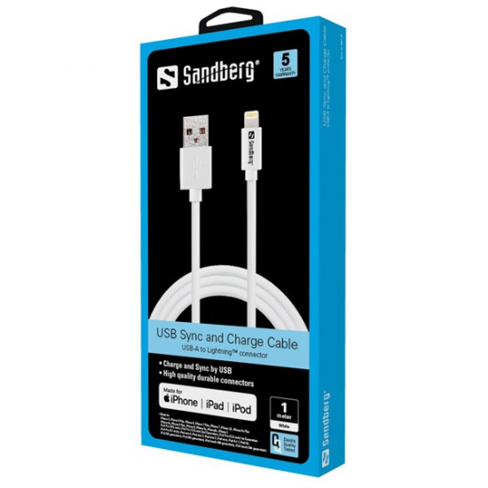 SANDBERG Töltőkábel, USB - Lightning MFI, 1m, fehér (440-75) SANDBERG Töltőkábel, USB - Lightning MFI, 1m, fehér (440-75)