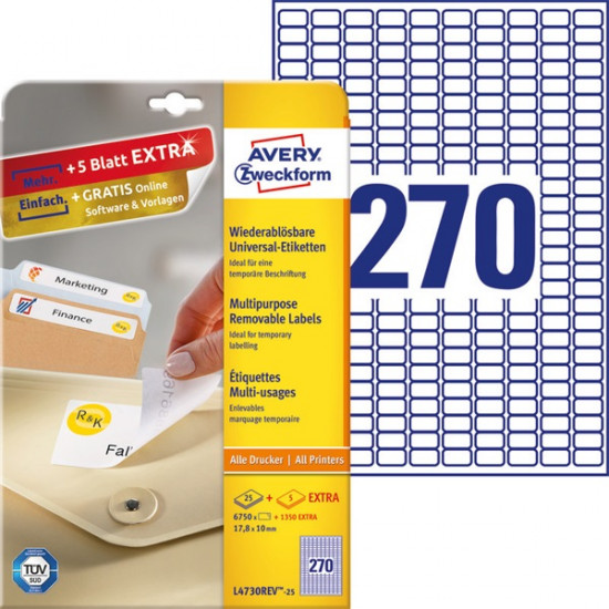 Avery 17.8mm x 10mm visszaszedhető 8100db-os etikett (L4730REV-25) Avery 17.8mm x 10mm visszaszedhető 8100db-os etikett (L4730REV-25)