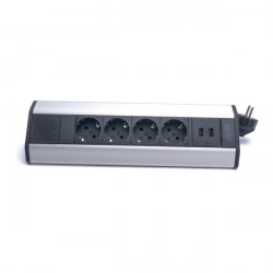 TOO PPS-317-4S IP20, 4x 2P+F, 2x USB-A, ezüst asztalra rögzíthető elosztó