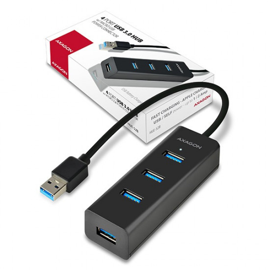 Axagon 4 portos USB 3.0 HUB gyorstöltéssel (HUE-S2B) Axagon 4 portos USB 3.0 HUB gyorstöltéssel (HUE-S2B)