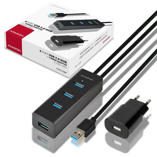 Axagon HUE-S2BP négyportos USB 3.0 HUB tápegységgel Axagon HUE-S2BP négyportos USB 3.0 HUB tápegységgel