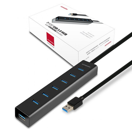 Axagon 7 portos USB 3.0 hub gyorstöltéssel (HUE-SA7BP) Axagon 7 portos USB 3.0 hub gyorstöltéssel (HUE-SA7BP)