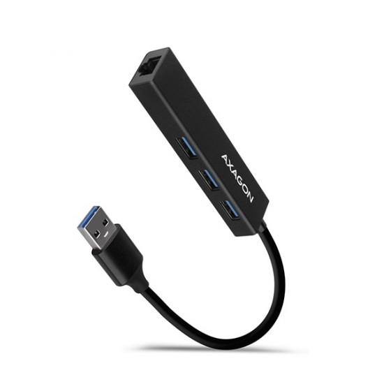 Axagon 3 portos USB 3.2. HUB Gigabit LAN porttal, fekete (HMA-GL3A)