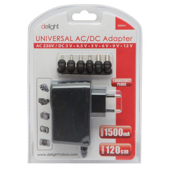 Delight AC Univerzális adapter, Fekete, 1000mA (55056A) Delight AC Univerzális adapter, Fekete, 1000mA (55056A)