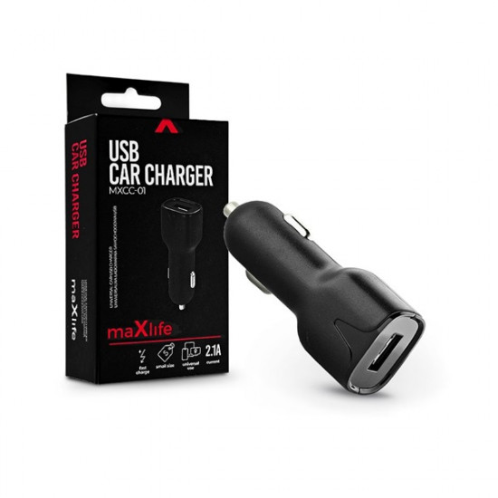 Maxlife 2,1A univerzális USB fekete autós töltő (TF-0018) Maxlife 2,1A univerzális USB fekete autós töltő (TF-0018)