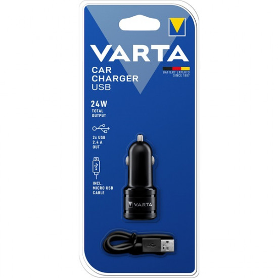 Varta 4,8A univerzális 2xUSB fekete autós töltő Micro USB kábellel (57931101401) Varta 4,8A univerzális 2xUSB fekete autós töltő Micro USB kábellel (57931101401)