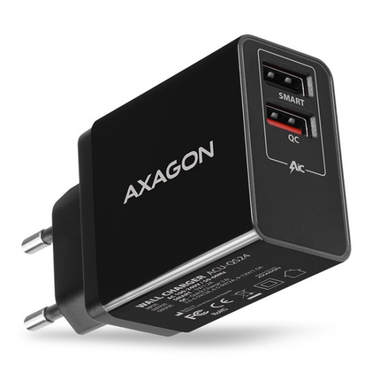 Axagon QC3.0 + 5V-1.2A fekete fali töltő (ACU-QS24) Axagon QC3.0 + 5V-1.2A fekete fali töltő (ACU-QS24)