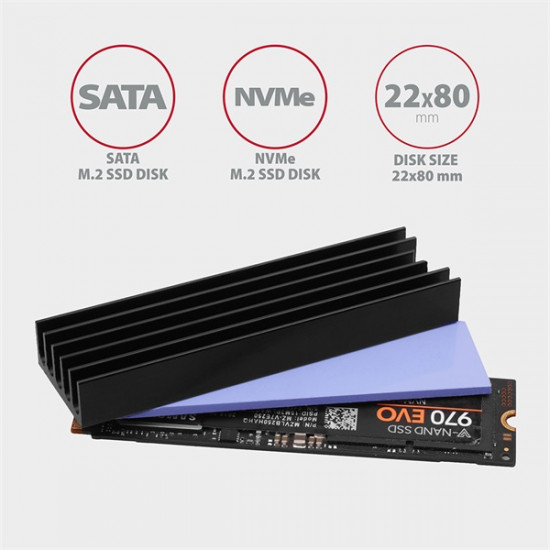 Axagon CLR-M2L10 passzív M.2 SSD hűtőborda fekete Axagon CLR-M2L10 passzív M.2 SSD hűtőborda fekete