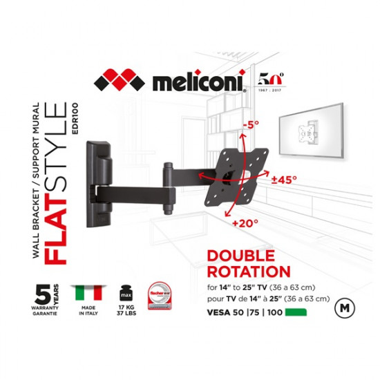 Meliconi FlatStyle EDR100 14-25'' VESA 100x100 dupla karos dönthető, forgatható fali konzol (580460) Meliconi FlatStyle EDR100 14-25'' VESA 100x100 dupla karos dönthető, forgatható fali konzol (580460)