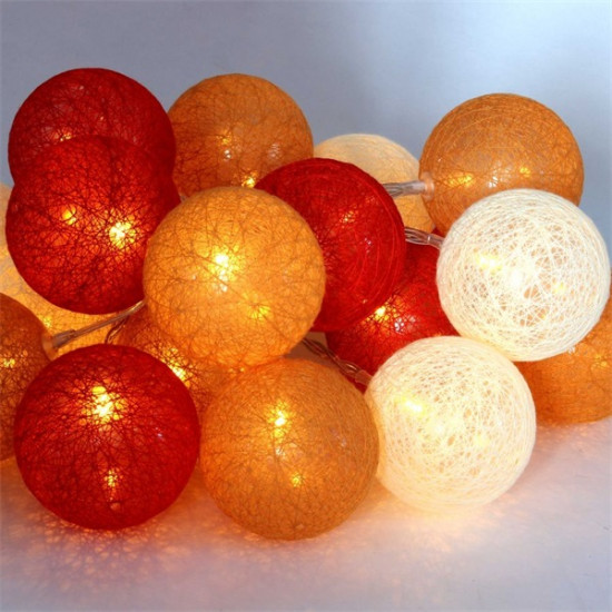 IRIS Gömb alakú 6cm/színes fonott/3m/piros-narancs-meleg fehér/20db LED-es/USB-s fénydekoráció  (104-26)