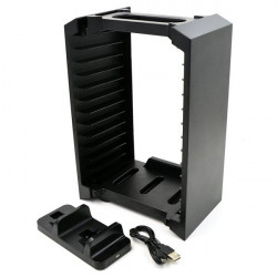 FroggieX Charge & Disc Tower PS4 játék tartó és dupla töltő állvány fekete (FX-P4-C1-B)