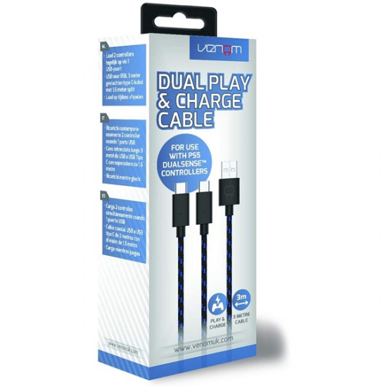 Venom Dual Play & Charge USB Type-C töltőkábel, 3m (VS5002)