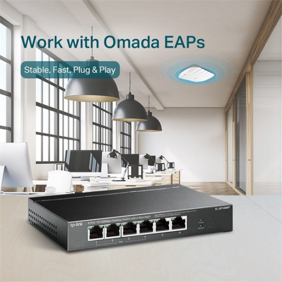 TP-Link TL-SF1006P 10/100Mbps 4 portos PoE+ switch TP-Link TL-SF1006P 10/100Mbps 4 portos PoE+ switch