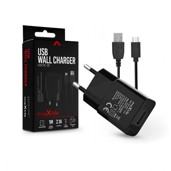 Haffner 2.1A microUSB fekete hálózati töltő (TF-0125) Haffner 2.1A microUSB fekete hálózati töltő (TF-0125)