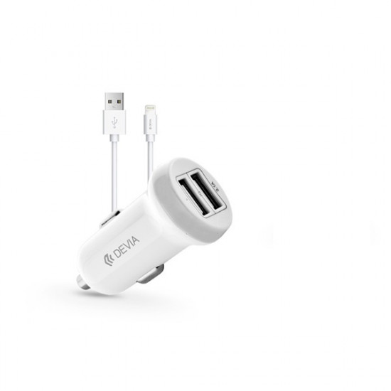 Devia Apple iPhone Lightning USB dual szivargyújtós töltő adapter + lightning adatkábel 5V/3, 1A, fehér (ST326905) Devia Apple iPhone Lightning USB dual szivargyújtós töltő adapter + lightning adatkábel 5V/3, 1A, fehér (ST326905)