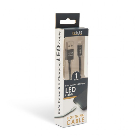 Delight iPhone Lightning adatkábel LED fénnyel 1m, fekete (55442I-BK) Delight iPhone Lightning adatkábel LED fénnyel 1m, fekete (55442I-BK)
