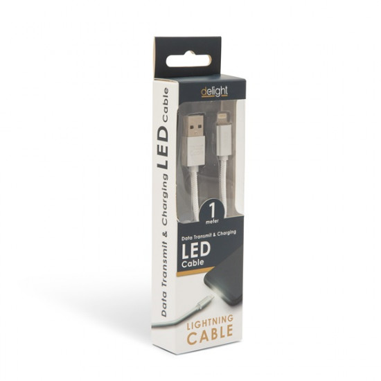Delight iPhone Lightning adatkábel LED fénnyel 1m, ezüst (55442I-WH) Delight iPhone Lightning adatkábel LED fénnyel 1m, ezüst (55442I-WH)