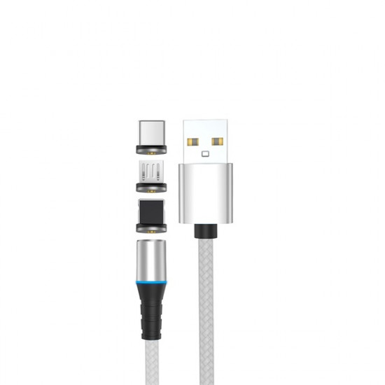 Stansson 1m 3in1 mágneses fejű microUSB/Type-C/Lightning fonott kábel Stansson 1m 3in1 mágneses fejű microUSB/Type-C/Lightning fonott kábel