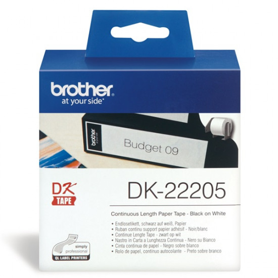 Brother DK-22205 folytonos szalagcímke 62mm x 30,48m öntapadós fehér Brother DK-22205 folytonos szalagcímke 62mm x 30,48m öntapadós fehér