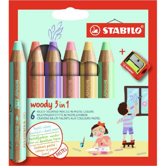 Stabilo woody 3in1 Pastel 6 db/csomag készlet hegyezővel grafitceruza (8806-3) Stabilo woody 3in1 Pastel 6 db/csomag készlet hegyezővel grafitceruza (8806-3)
