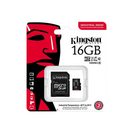 KINGSTON 16GB microSDHC Industrial C10 A1 pSLC Card + SD Adapter KINGSTON 16GB microSDHC Industrial C10 A1 pSLC Card + SD Adapter