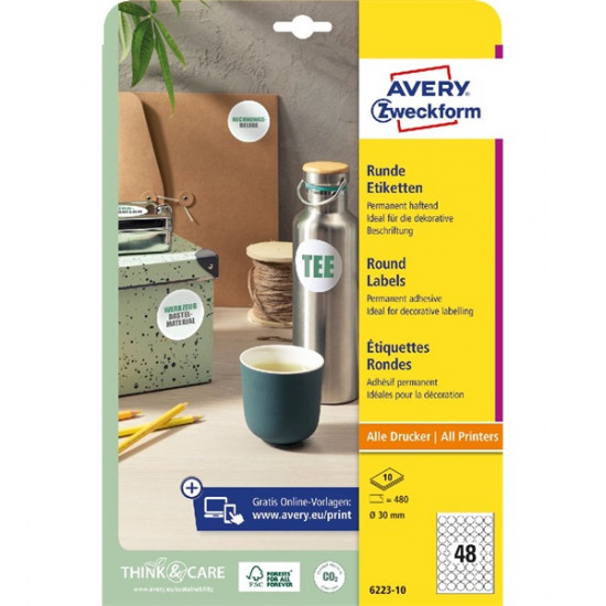 Avery 6223-10 30mm 10 ív univerzális fehér köretikett (6223-10) Avery 6223-10 30mm 10 ív univerzális fehér köretikett (6223-10)