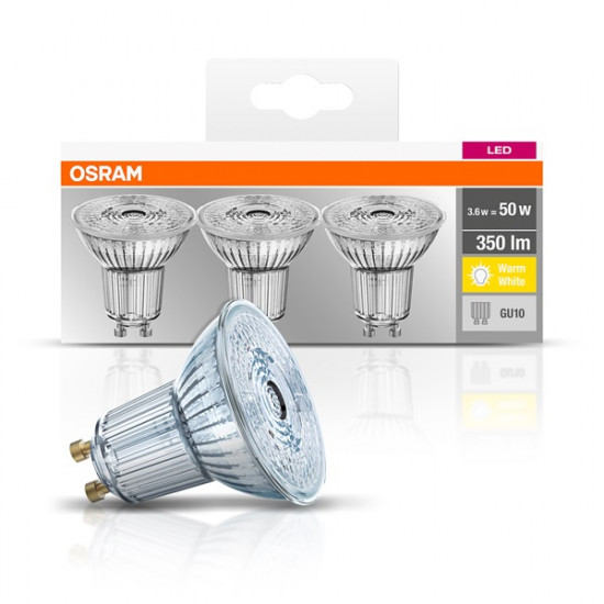 Osram Base PAR16 műanyag ház/4,3W/350lm/2700K/GU10/dobozos LED spot izzó 3 db (4058075818392) Osram Base PAR16 műanyag ház/4,3W/350lm/2700K/GU10/dobozos LED spot izzó 3 db (4058075818392)