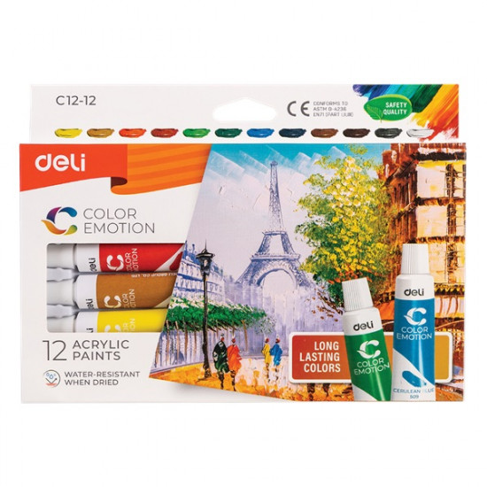 Deli Color Emotion 12ml 12db/csomag akrilfestékkészlet (DEC12-12) Deli Color Emotion 12ml 12db/csomag akrilfestékkészlet (DEC12-12)