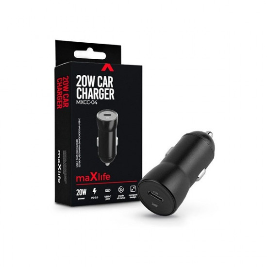 Maxlife Type C 20W PD3.0 fekete szivargyújtós gyorstöltő adapter (TF-0165) Maxlife Type C 20W PD3.0 fekete szivargyújtós gyorstöltő adapter (TF-0165)
