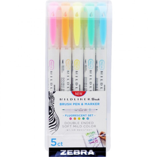 Zebra Mildliner Brush Fluorescent 5db-os kettős végű ecset marker (79105) Zebra Mildliner Brush Fluorescent 5db-os kettős végű ecset marker (79105)