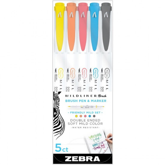 Zebra Mildliner Brush Friendly 5db-os kettős végű ecset marker (79505) Zebra Mildliner Brush Friendly 5db-os kettős végű ecset marker (79505)