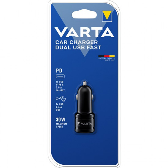Varta Dual USB Car Charger 57932101401 USB-s töltőkészülék Személygépkocsi, Tehergépjármű Kimeneti áram (max.) 5400 mA 2 x USB, USB-C™ alj Varta Dual USB Car Charger 57932101401 USB-s töltőkészülék Személygépkocsi, Tehergépjármű Kimeneti áram (max.) 5400 mA 2 x USB, USB-C™ alj