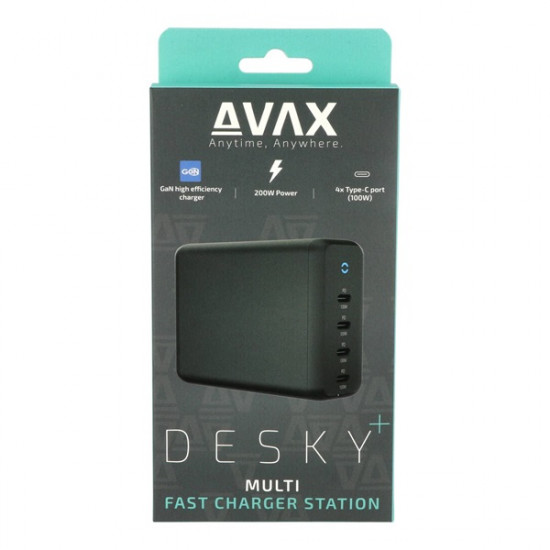 AVAX DC637 DESKY+ 200W GaN 4xType C (PD 3.0) gyorstöltő elosztó