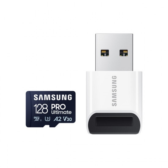SAMSUNG Memóriakártya, PRO Ultimate microSD with Reader 128GB, Class 10, V30, A2, Grade 3 (U3), R200/W130, +Adapter SAMSUNG Memóriakártya, PRO Ultimate microSD with Reader 128GB, Class 10, V30, A2, Grade 3 (U3), R200/W130, +Adapter