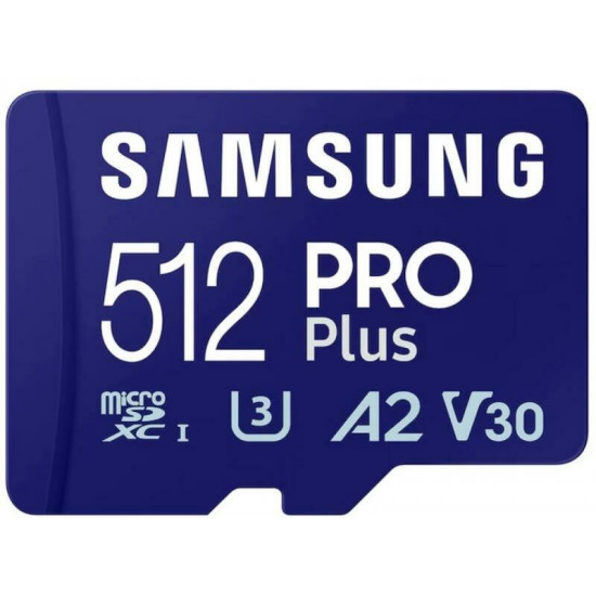 SAMSUNG 512GB PRO Plus + Reader microSDXC, CLASS 10, UHS-I, U3, V30, A2, R180/W130 Memóriakártya SAMSUNG 512GB PRO Plus + Reader microSDXC, CLASS 10, UHS-I, U3, V30, A2, R180/W130 Memóriakártya