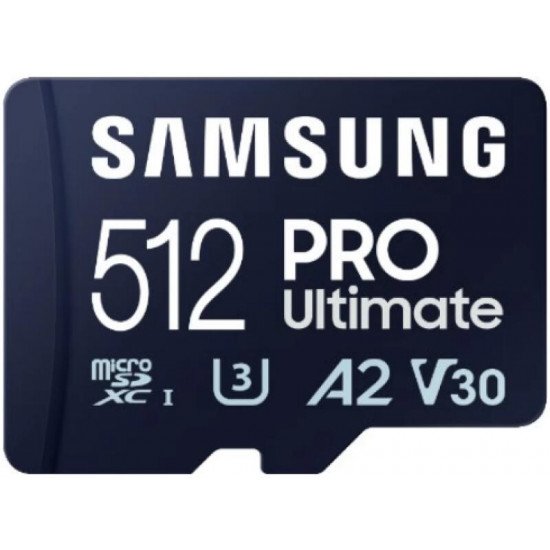 SAMSUNG 512GB, PRO Ultimate microSD, Class 10, V30, A2, Grade 3 (U3), R200/W130 Memóriakártya SAMSUNG 512GB, PRO Ultimate microSD, Class 10, V30, A2, Grade 3 (U3), R200/W130 Memóriakártya