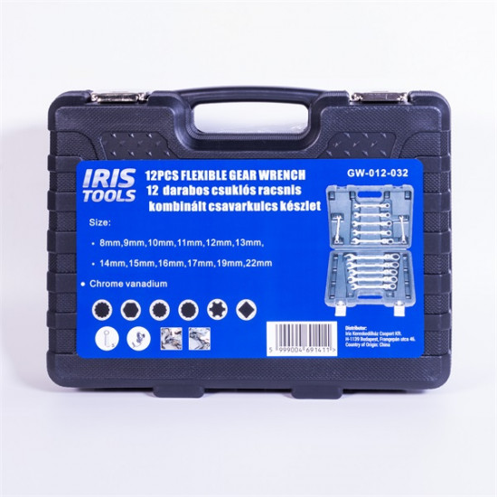 IRIS TOOLS GW-012-032 12 darabos csuklós racsnis kombinált csavarkulcs készlet IRIS TOOLS GW-012-032 12 darabos csuklós racsnis kombinált csavarkulcs készlet