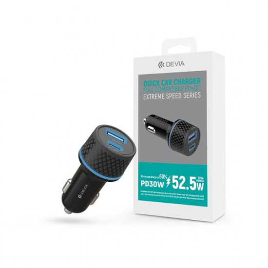 Devia ST354663 30W+QC 3.0 USB + Type-C szivargyújtó töltő Devia ST354663 30W+QC 3.0 USB + Type-C szivargyújtó töltő
