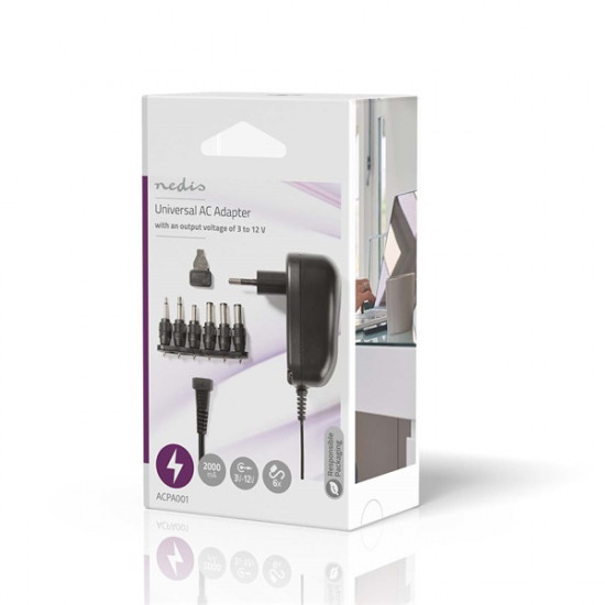 Nedis Univerzális hálózati adapter 3/4.5/5/6/7.5/9/12VDC 1.0A (ACPA001) Nedis Univerzális hálózati adapter 3/4.5/5/6/7.5/9/12VDC 1.0A (ACPA001)