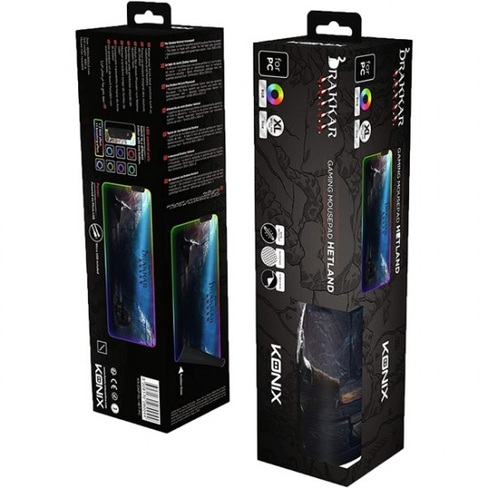KONIX - DRAKKAR PC Hetland XL Gaming Egérpad 800x300mm, Színes RGB LED