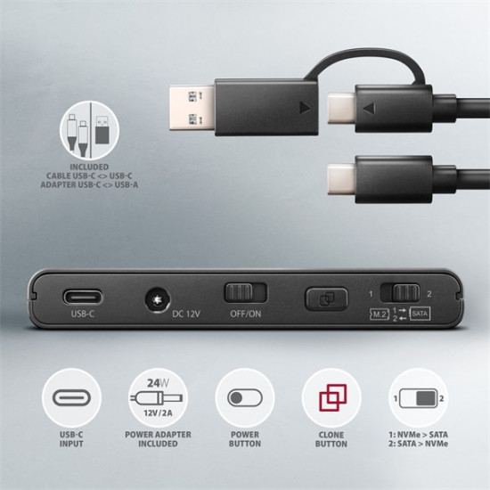 Axagon ADSA-CC USB-C 10Gbps NVMe M.2/SATA 2,5 Axagon ADSA-CC USB-C 10Gbps NVMe M.2/SATA 2,5