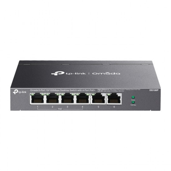 TP-LINK DS106P Switch 6x100Mbps(4xPOE+) Fémházas (Omada) TP-LINK DS106P Switch 6x100Mbps(4xPOE+) Fémházas (Omada)