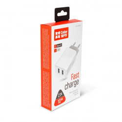 COLORWAY Hálózati töltő, AC Charger 2USB AUTO ID 2.1A (10W) white (CW-CHS015-WT)