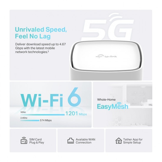 TP-LINK Archer NX200 Dual Band AX1800 1xWAN/LAN(1000Mbps) + 2xLAN(1000Mbps), 4G/5G Modem + Wireless Router