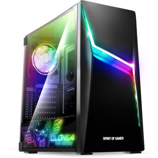 Spirit of Gamer CLONE 4 Black RGB fekete ablakos táp nélküli ATX ház Spirit of Gamer CLONE 4 Black RGB fekete ablakos táp nélküli ATX ház