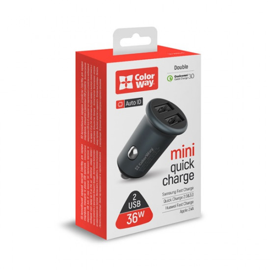 COLORWAY Autós töltő, CW-CHA036Q-GR 2USB Quick Charge 3.0 (36W) szürke COLORWAY Autós töltő, CW-CHA036Q-GR 2USB Quick Charge 3.0 (36W) szürke