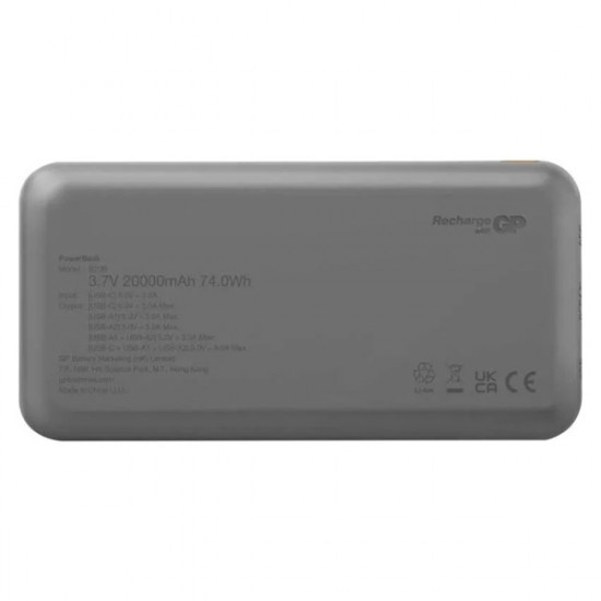 GP B+ Series, 20 000 mAh, 15 W, fekete powerbank GP B+ Series, 20 000 mAh, 15 W, fekete powerbank