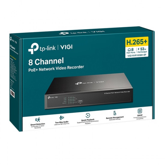TP-LINK Video recorder 8 csatornás POE+, VIGI NVR1008H-8P TP-LINK Video recorder 8 csatornás POE+, VIGI NVR1008H-8P
